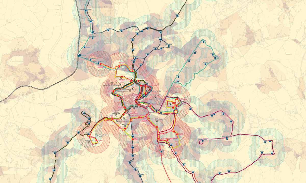 Map of Spatial Coverage of Urban Transport Network of Leiria